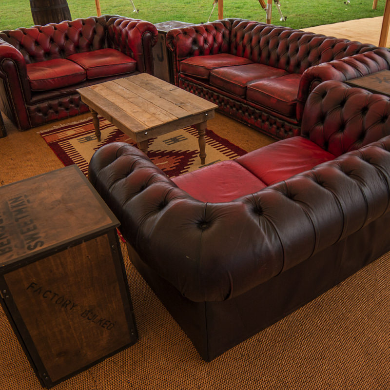 Oxblood Leather Chesterfield Two Seater Sofa - Aged 4